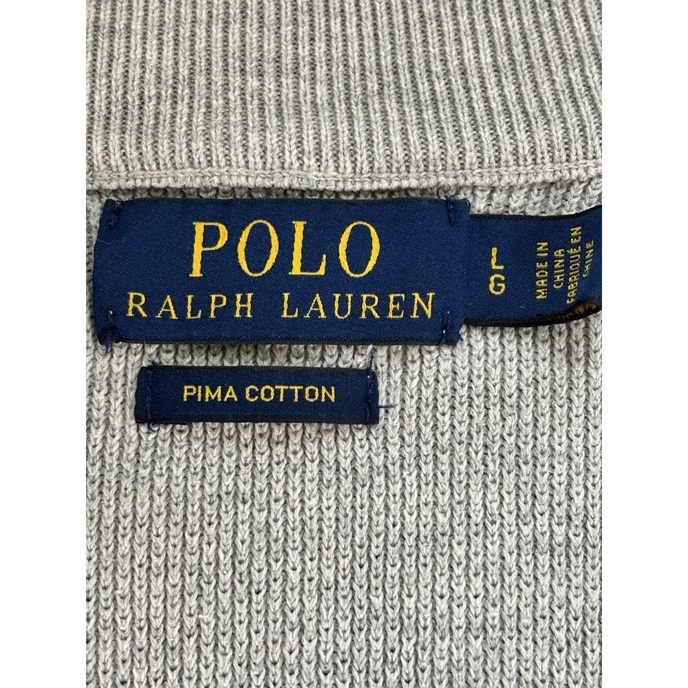 Polo Ralph Lauren Mens Mesh-Knit Cotton 1/4 Zip Sweater Cotton Sz L Logo Gray